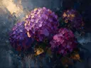 Hortensia van dichtbij in violet, schilderij van hortensia van dichtbij
