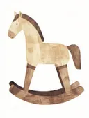 Schilderij van een houten hobbelpaard, decoratie voor kinderkamer