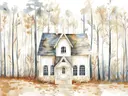 Wit huis tussen berkenbomen in de herfst