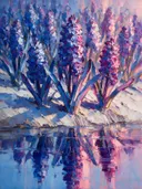 Hyacint aan de oever in kobaltmagenta, schilderij van hyacint van dichtbij
