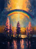 Hyacint aan de oever in koraal, schilderij van hyacint onder de hemel