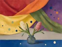 Schilderij van hyacint in alle kleuren van de regenboog, in vlakke kleurvlakken