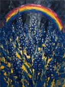 Hyacint in blauwgeel, schilderij van hyacint aan de oever