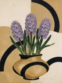 Schilderij van hyacint in camel en ivoor, in vlakke kleurvlakken