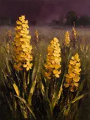Hyacint in de weide in goudoker, schilderij van hyacint