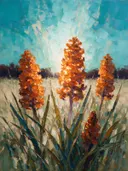 Hyacint in de weide in roestturkoois, schilderij van hyacint