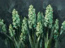 Hyacint in groepjes in mint, schilderij van hyacint aan de bosrand