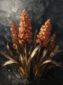 Hyacint in groepjes in terracotta, schilderij van hyacint