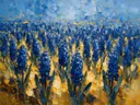 Hyacint in het landschap in diepblauw, schilderij van hyacint aan de bosrand