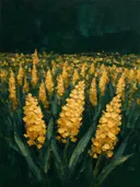 Hyacint in het landschap in goudoker, schilderij van hyacint