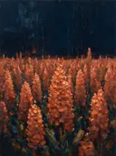 Hyacint in het landschap in terracotta, schilderij van hyacint