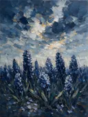 Hyacint onder de hemel in inktblauw, schilderij van hyacint van dichtbij