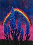 Hyacint onder de hemel in kobaltmagenta, schilderij van hyacint van dichtbij