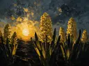 Hyacint onder de hemel in mosterd, schilderij van hyacint van dichtbij