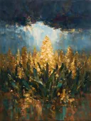 Hyacint onder een storm in goudoker, schilderij van hyacint
