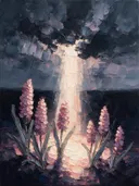 Hyacint onder een storm in oudroze, schilderij van hyacint onder een storm