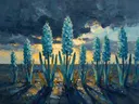 Hyacint onder een storm in turkoois, schilderij van hyacint