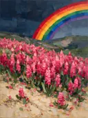 Hyacint op de helling in fuchsia, schilderij van hyacint op de helling