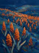 Hyacint op de helling in roestturkoois, schilderij van hyacint