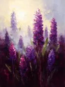 Hyacint tegen de lucht in violet, schilderij van hyacint tegen de lucht