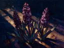 Hyacint van dichtbij in aubergine, schilderij van hyacint van dichtbij