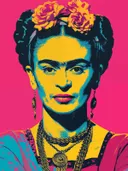 Pop-art portret met bloemen in het haar