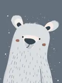 Illustratie van een ijsbeer tussen sneeuwvlokken op grijze achtergrond, kinderkamer schilderij