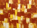 Abstract schilderij met het paletmes in ijzerrood en citroengeel