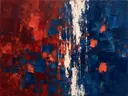 Abstract schilderij met het paletmes in ijzerrood en indigo