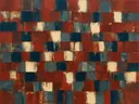 Ijzerrood en pruisisch blauw als een muur van stenen, abstract schilderij met het paletmes