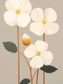 Illustratie van crèmekleurige bloemen tegen een taupe achtergrond.