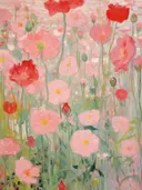 Impressionistisch schilderij van een veld vol klaprozen