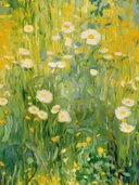 Impressionistisch schilderij van madeliefjes in een zonnige weide