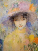 Impressionistisch portret van een meisje met een bloemenhoed