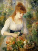Impressionistisch portret van een meisje met een mand vol bloemen