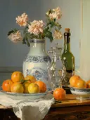 Impressionistisch stilleven met bloemen en citrusvruchten