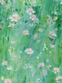 Impressionistisch schilderij van witte veldbloemen in het gras