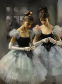 Impressionistisch schilderij van twee balletdanseressen in het wit