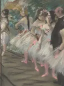 Impressionistisch schilderij van balletdansers achter de schermen