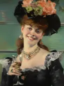 Impressionistisch schilderij van een dame met een glas champagne