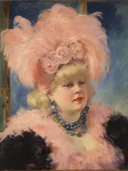 Impressionistisch portret van dame met roze verenhoed