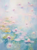 Impressionistisch schilderij van waterlelies in pastelkleuren
