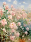 Impressionistisch schilderij van een bloeiende rozenstruik