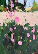 Schilderij van een impressionistische rozentuin