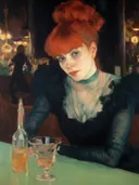 Impressionistisch schilderij van een vrouw aan de bar