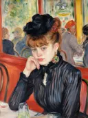 Impressionistisch schilderij van een vrouw in een café