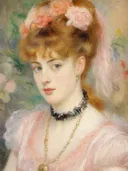 Impressionistisch portret van vrouw met rozen in het haar