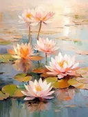 Waterlelies in de vijver, impressionistisch schilderij van waterlelies in een vijver