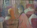 In the Salon by , 1893 van Henri de Toulouse-Lautrec: figuren met vrouwen, salon, bank en interieur, in roze en blauw