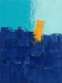 Abstract landschap in indigo en aquamarijn